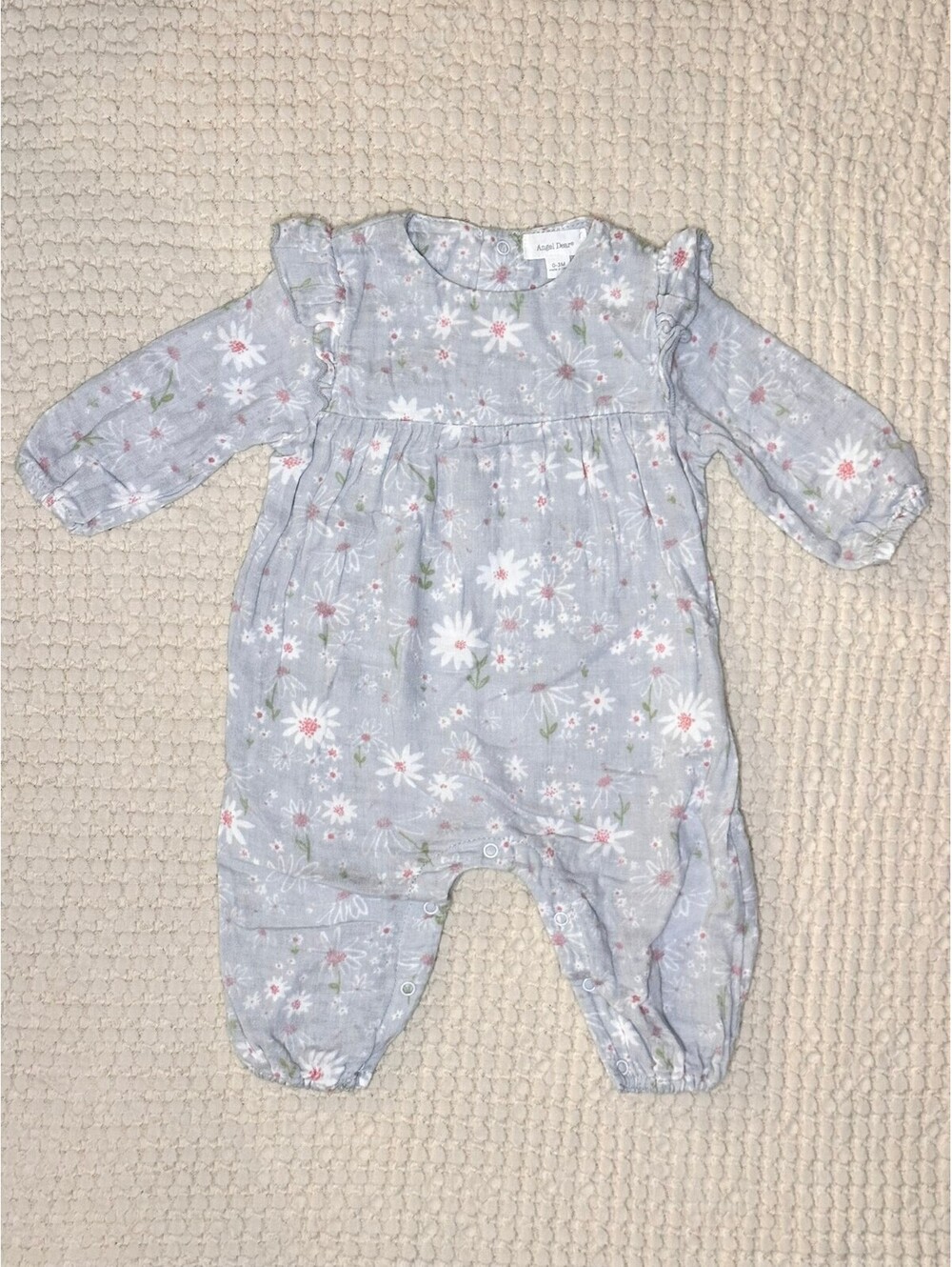 Angel Dear Ruffle Shoulder Floral Gauze Romper - Sz 0/3m